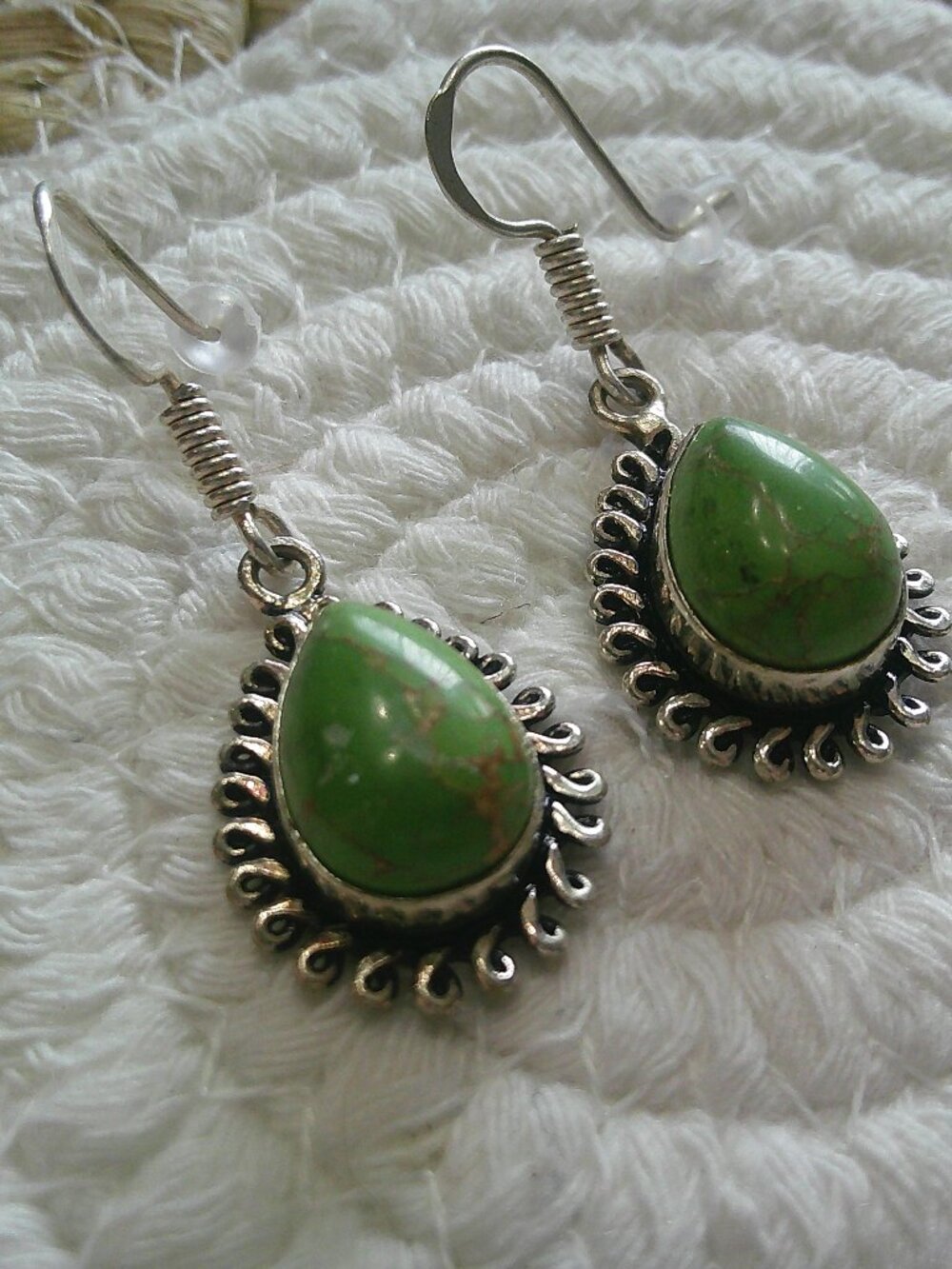 Stunning GREEN MOSAIC JASPER Handmade Sterling 925 Dangle Earrings #261F